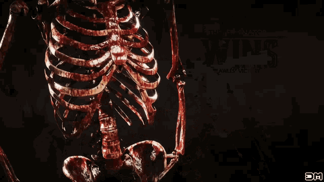 a skeleton holding a trophy with the terminator wins flawless victory written on it