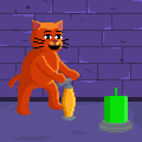 a pixel art drawing of a cat pumping a yellow object