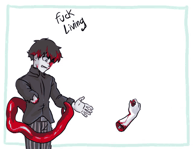 a drawing of a man and a monster with the words but mostly fuck you