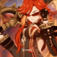 a girl with red hair and sunglasses is holding a sword .