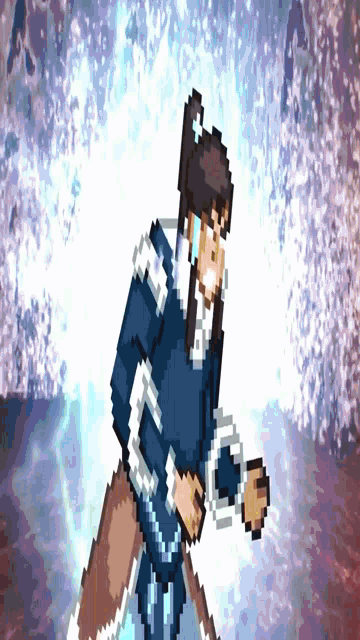 a pixel art drawing of a person with the number 77 on their chest
