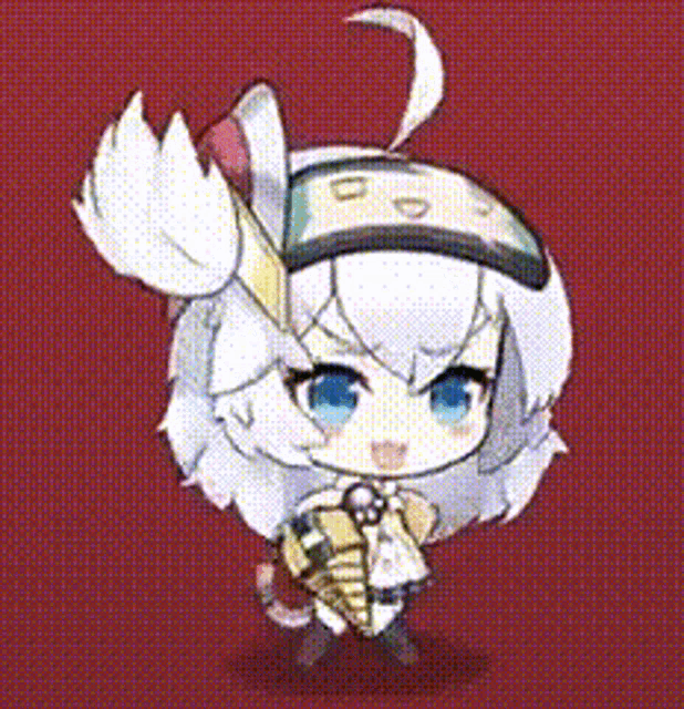 a cartoon girl with white hair and blue eyes is wearing a hat .