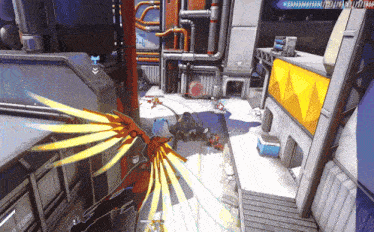 a screenshot of a video game shows a bird with wings flying over a snowy area