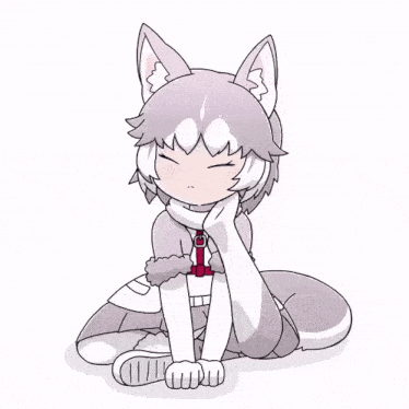 a drawing of a husky girl sitting on the floor with her eyes closed