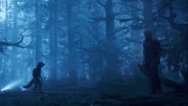 a person standing in the middle of a forest