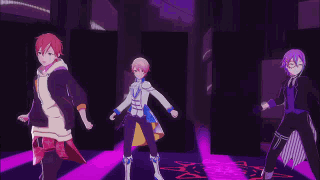 a couple of anime characters are standing next to each other in a room .