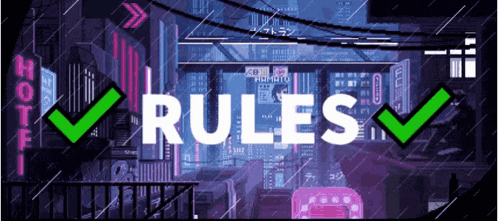 the word rules is on a purple background with a green check mark