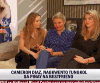 three women are sitting on a couch with the caption cameron diaz ngkwento tungkol sa pinay na bestfriend