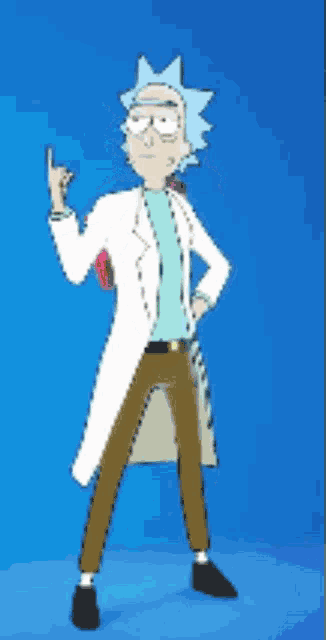 rick from rick and morty is standing in front of a rainbow