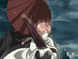 a cartoon character is holding a red umbrella