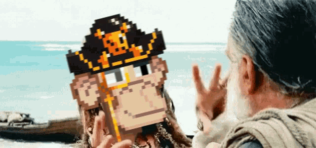 a pixelated monkey with a skull and crossbones hat