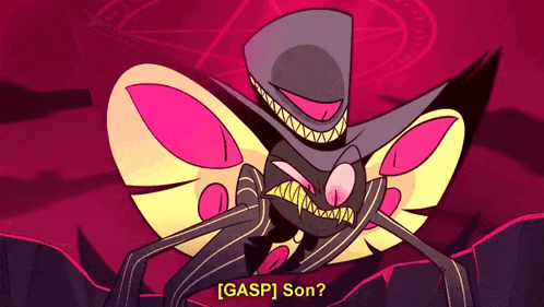 a cartoon character says gasp son in a purple background