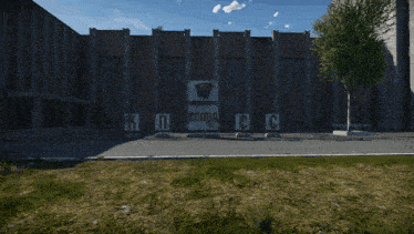 a brick building with a sign on the side that says kn slava cs