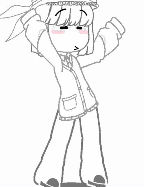 a black and white drawing of a girl wearing a white hat