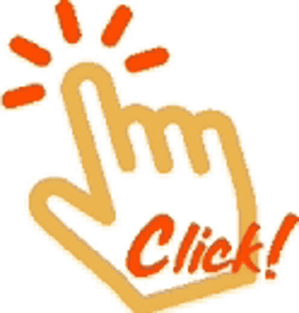 a hand pointing up with the word click written below it