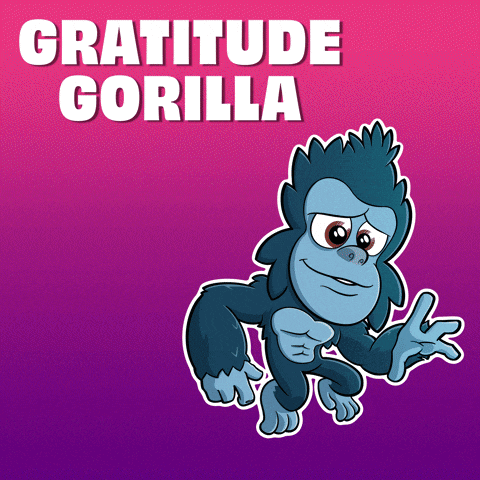 a cartoon gorilla with the words gratitude gorilla behind it