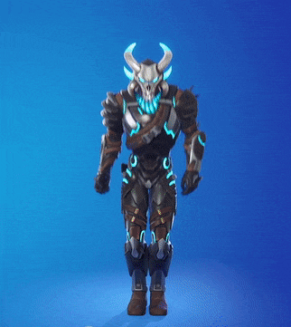 a video game character with horns and a skull on his chest is jumping in the air