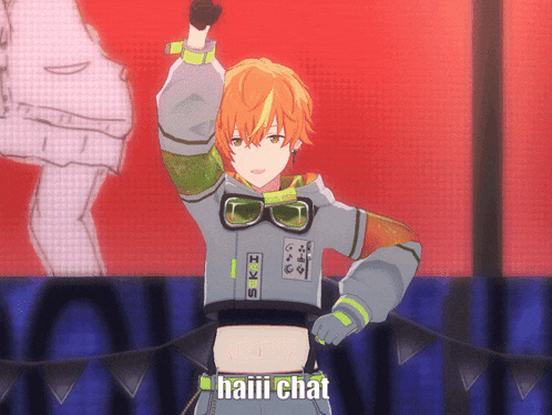 a cartoon character with the word haiii chat written on the bottom