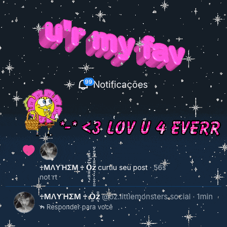 a spongebob sticker that says ' ur my fav ' at the top