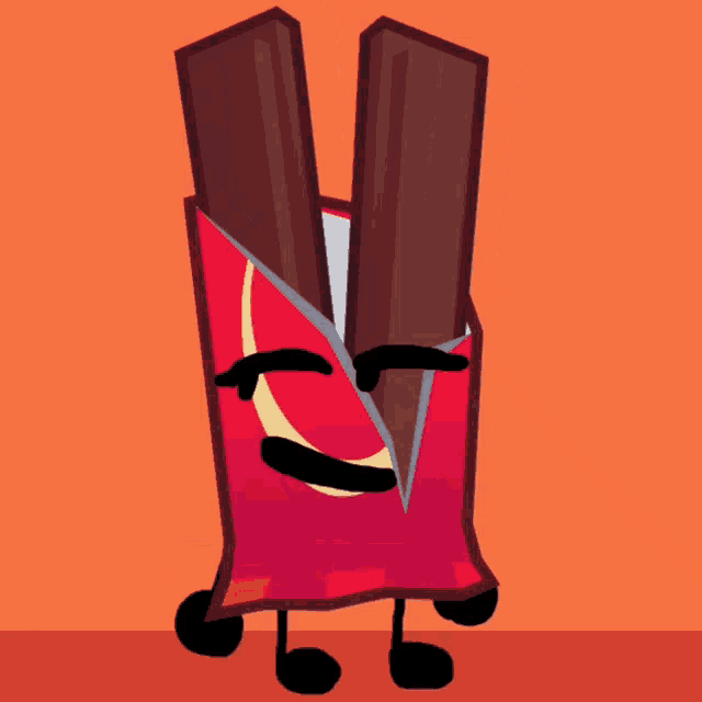 a cartoon drawing of a candy bar with a face and arms