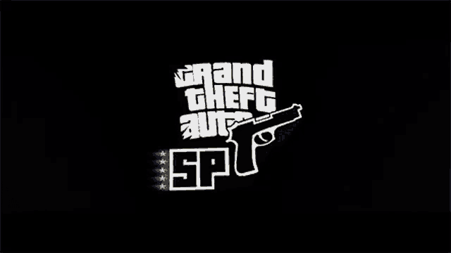 a grand theft auto logo with a gun on a black background
