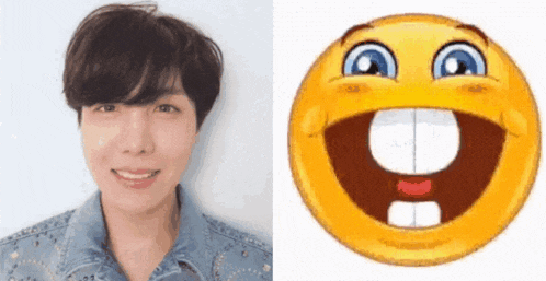 a picture of a man next to a picture of a smiley face with big teeth