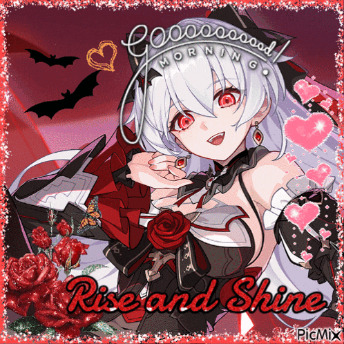 a picture of a girl with the words rise and shine written on it