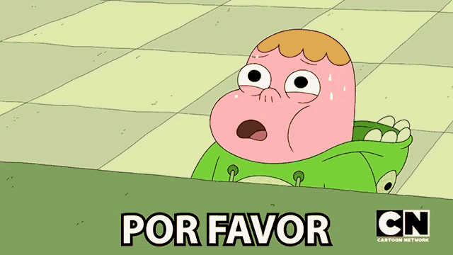 a cartoon character with the words por favor written on the bottom