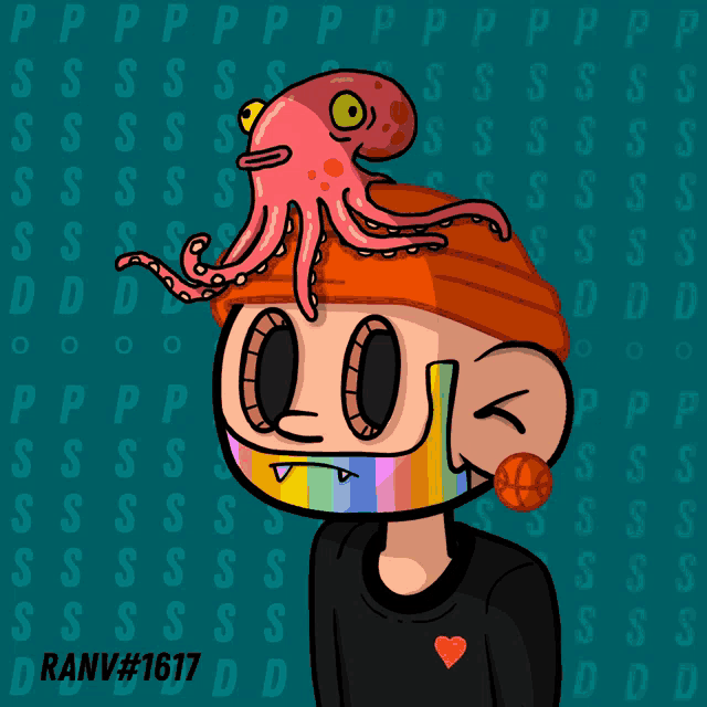 a cartoon of a person with an octopus on their head and the number ranv # 1617