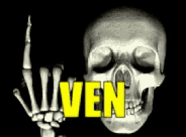 a skeleton giving the middle finger with the word viven written above it