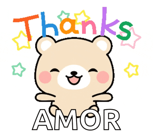 a cartoon bear with the words thanks amor written on it