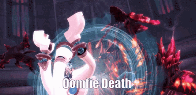a video game scene with the words comfie death on the bottom right