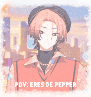 a picture of a girl with the words pov eres de pepper on the bottom