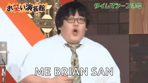 a man wearing glasses and a tie is saying me brian san .