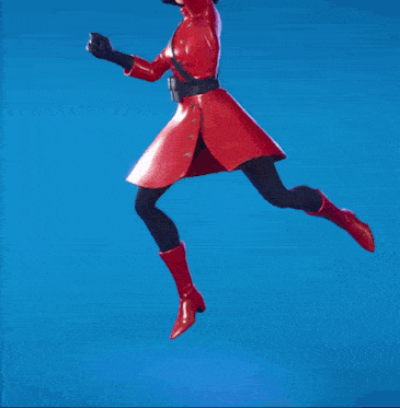 a woman in a red dress and beret with the number 8 on her chest
