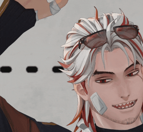 a drawing of a man wearing sunglasses and a shark mouth