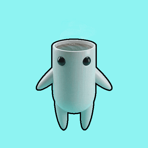 a cartoon drawing of a cup of coffee with arms and legs