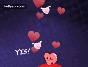 a cartoon of a heart with hearts coming out of it and the words yes written below it