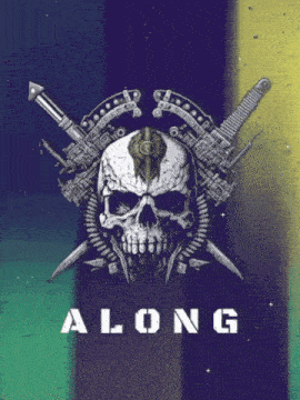 a colorful poster with a skull and the word along