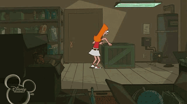 a cartoon of a girl standing next to a box that says disney channel on it