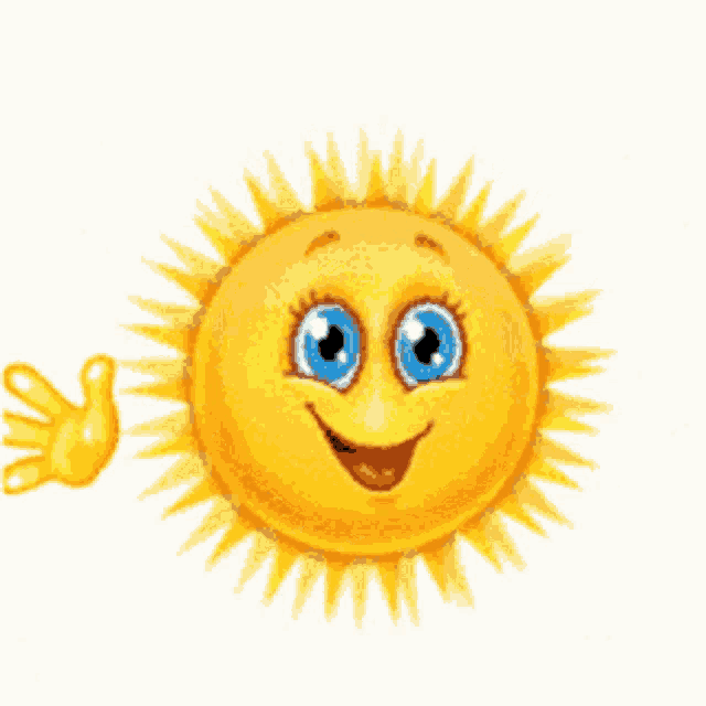 a cartoon sun with blue eyes and a smiling face
