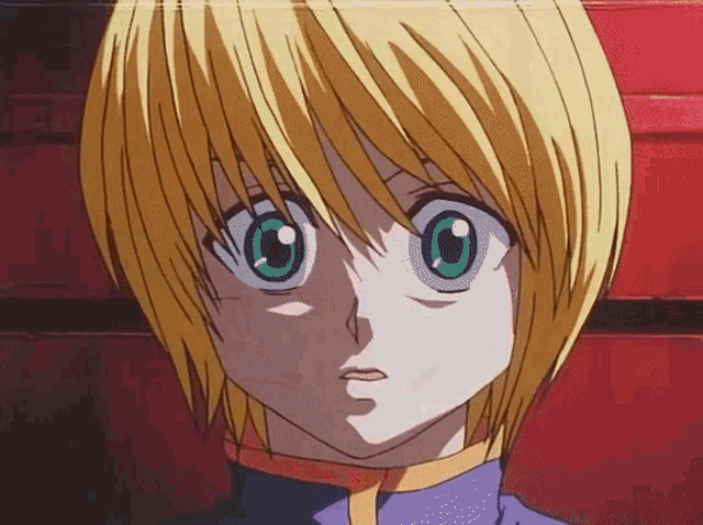 a close up of a anime character with yellow hair