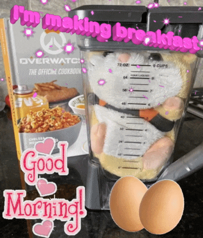 a blender with a stuffed animal inside of it and the words " i 'm making breakfast "