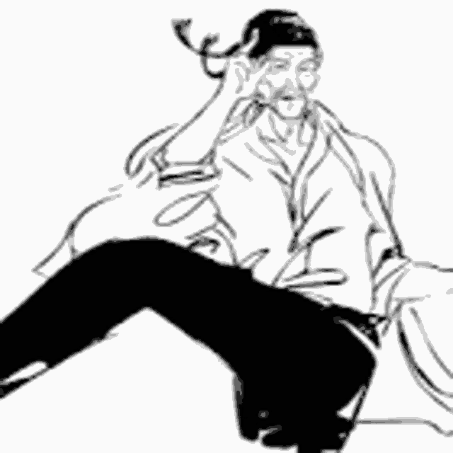 a black and white drawing of a man in a kimono sitting on a horse with a heart in his hand .