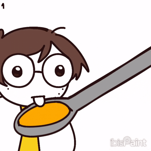 a cartoon character with glasses and a yellow tie says ibis paint