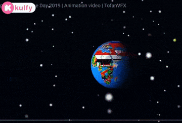 a cartoon globe with flags on it and a light coming out of it .