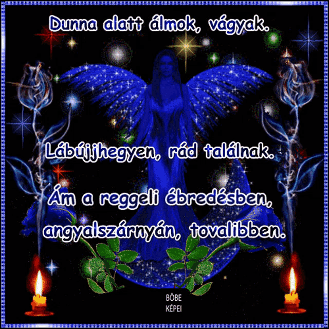 a picture of an angel with the words dunna alatt almok vagyak on it