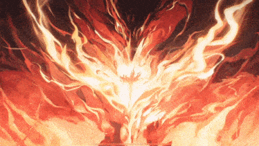 a painting of a sword surrounded by fire