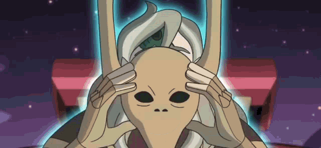 a cartoon character is covering his eyes with his hands while making a funny face .