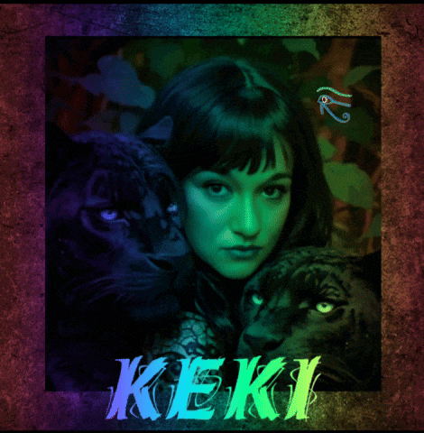a picture of a woman and two cats with the name keki